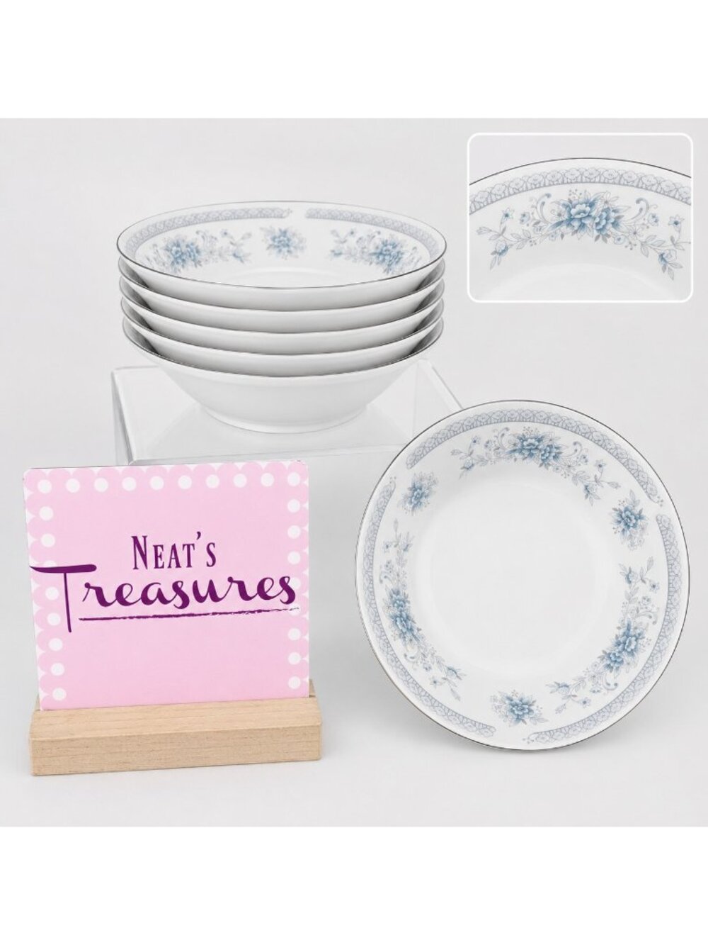 American Limoges Salem BRIDAL BOUQUET Floral Porcelain Fruit Dessert Bowl Set 6